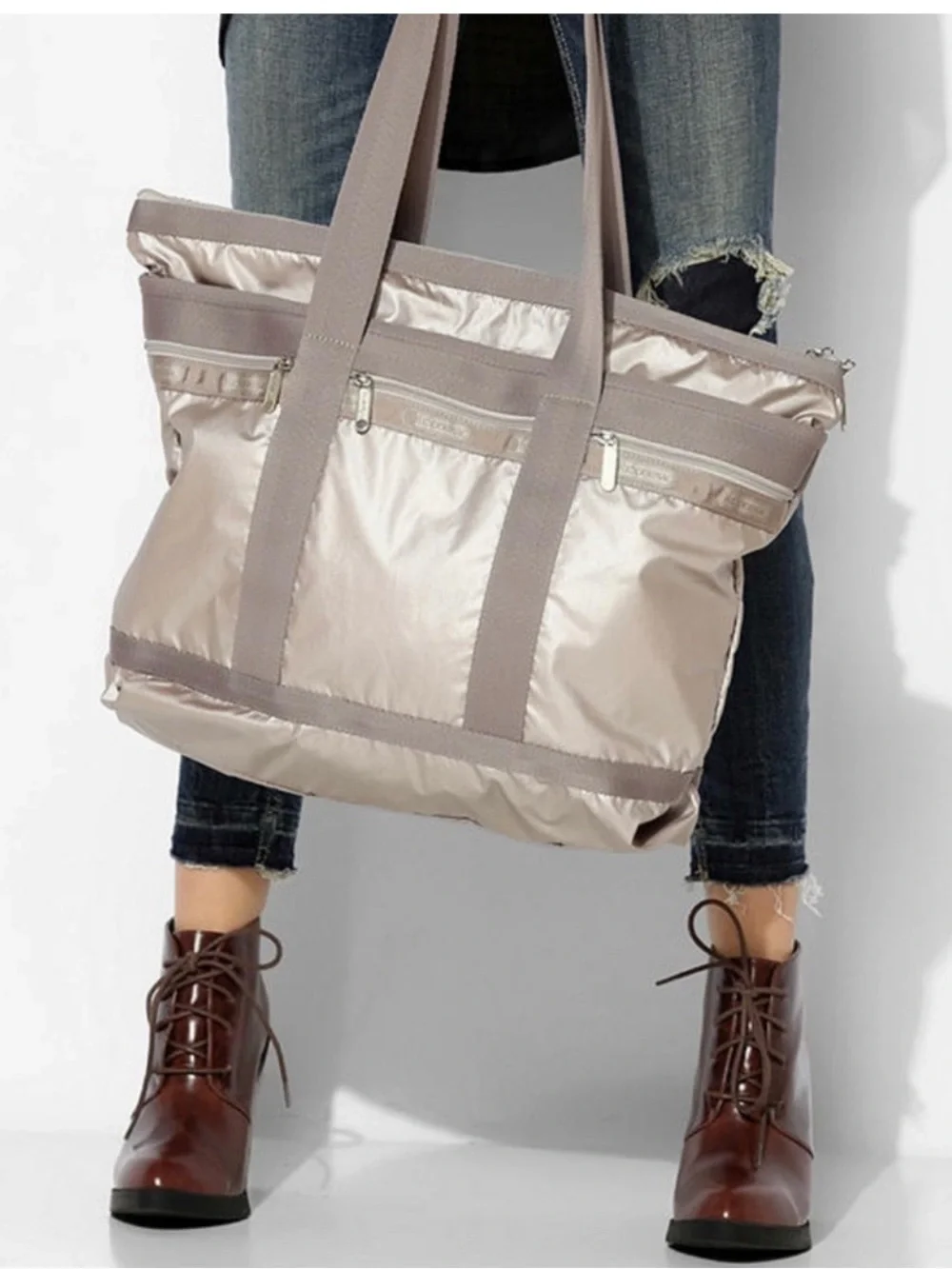 Lesportsac Pearl Lightning Shimmer Tote in Pearl